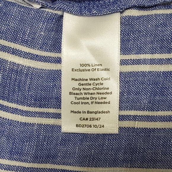 Talbots Petite Lantern Sleeve Linen Popover Top Blue Petal Stripe Sz XLP Coastal - Picture 6 of 12